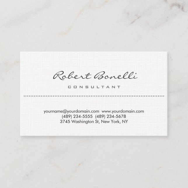Linen Plain Simple Script Consultant Business Card (Front)