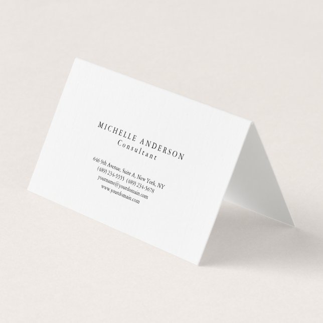 Linen Plain White Simple Professional Minimalist Business Card (Front)