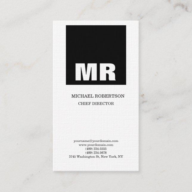 Linen Professional Monogram Black & White Plain Business Card (Front)