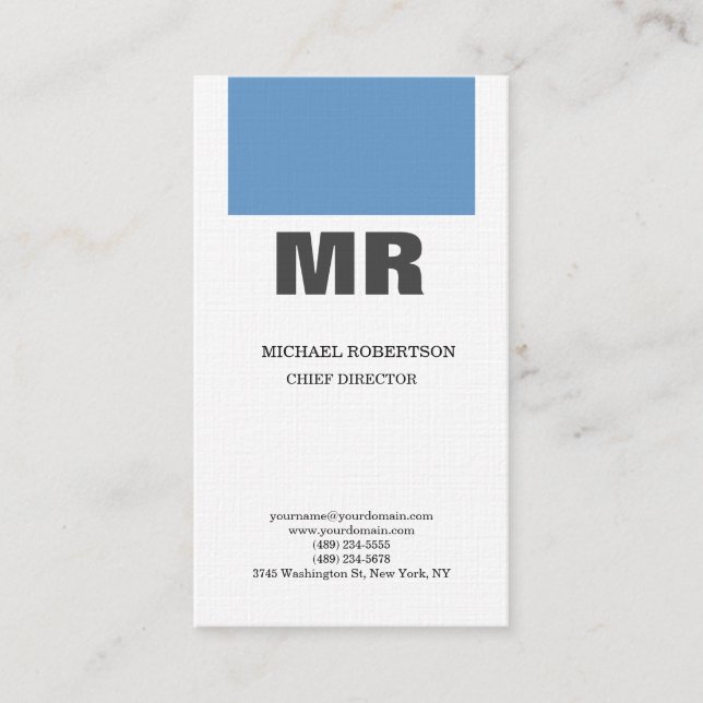 Linen Professional Monogram Blue Grey White Plain Business Card (Front)