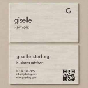 Linen QR Code Minimalist Monogram  Business Card