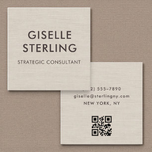 Linen QR Code Modern Minimal Typography  Square Business Card