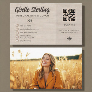 Linen QR Code Photo Monogram Social Media  Business Card
