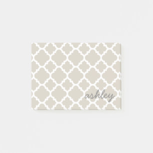Linen Quatrefoil Pattern with Personalised Name Post-it Notes