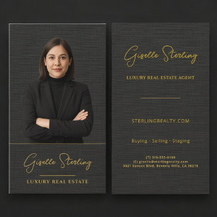 Linen Real Estate Black Gold Professional Business Card