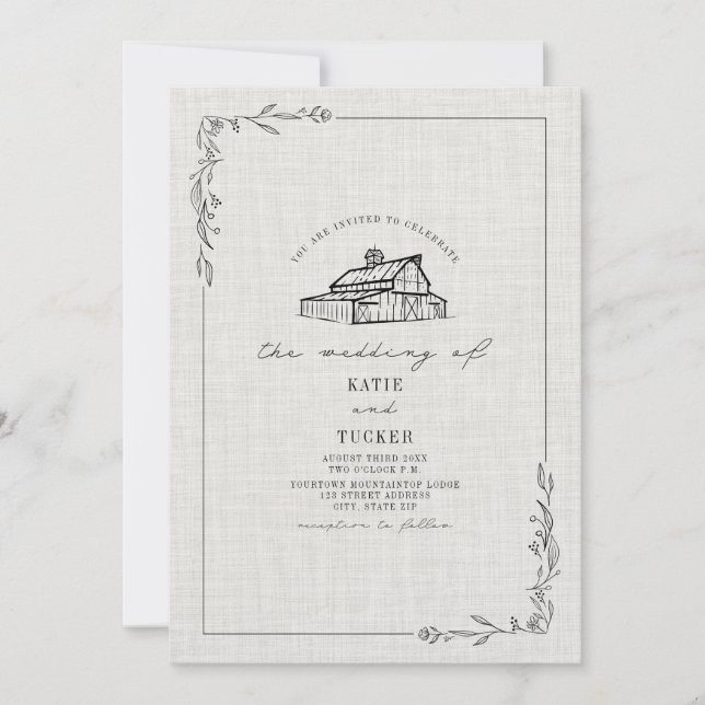 Linen Rustic Barn Country Wedding Invitation (Front)