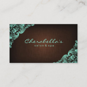 Linen Salon Spa Floral Business Card Brown Mint