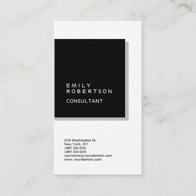 Linen Simple Plain Black & White Modern Minimalist Business Card (Front)