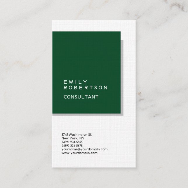 Linen Simple Plain Green White Modern Minimalist Business Card (Front)