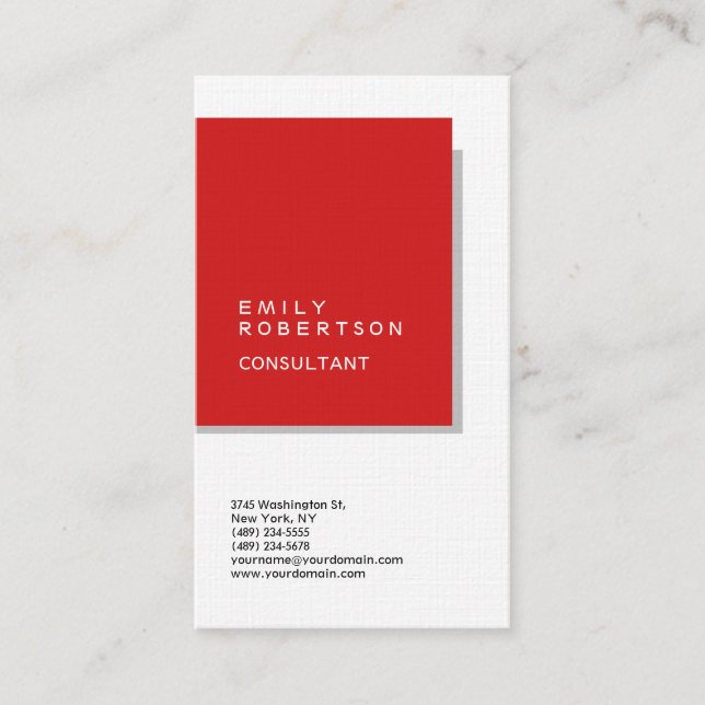 Linen Simple Plain Red & White Modern Minimalist Business Card (Front)