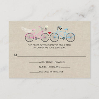 Linen Style Bicycle Pink Wedding Reply RSVP Card