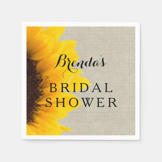 Linen Sunflower | Bridal Shower Paper Napkins (Front)