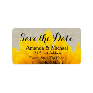 Linen Sunflower Rustic Save the Date Label
