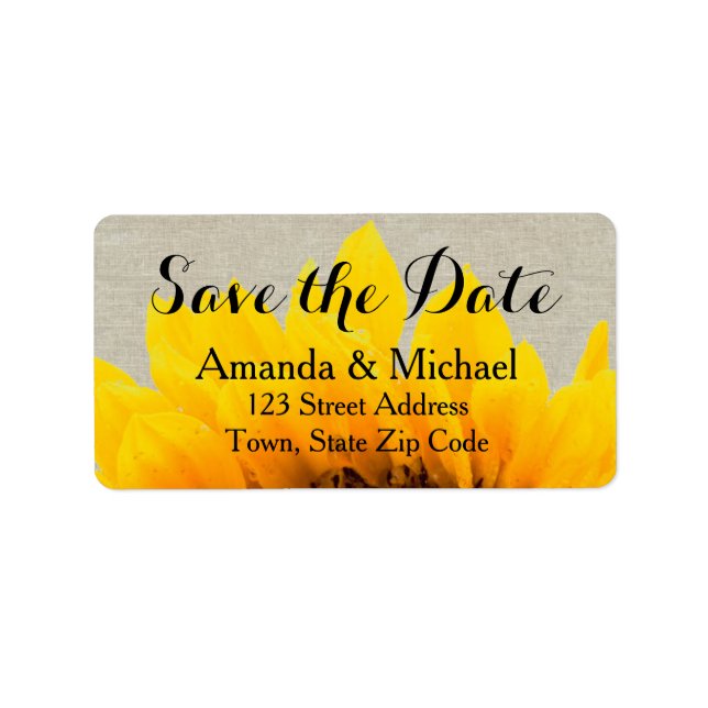 Linen Sunflower Rustic Save the Date Label (Front)