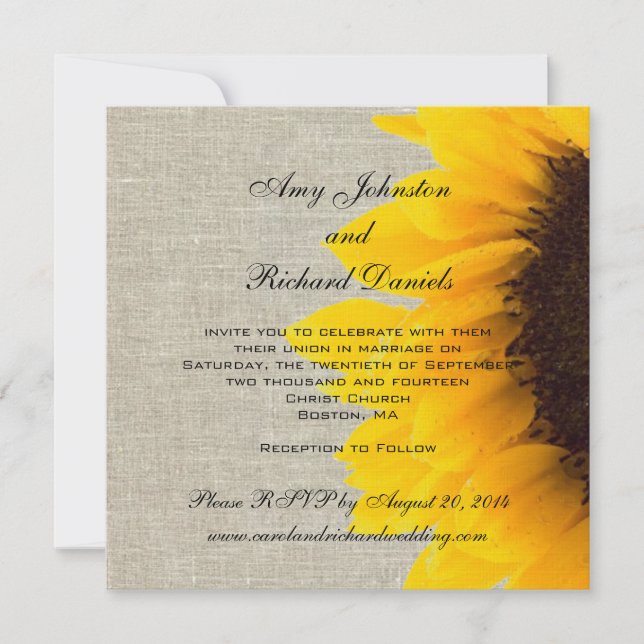 Linen Sunflower Rustic Wedding Invitation (Front)