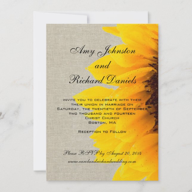 Linen Sunflower Rustic Wedding Invitation (Front)