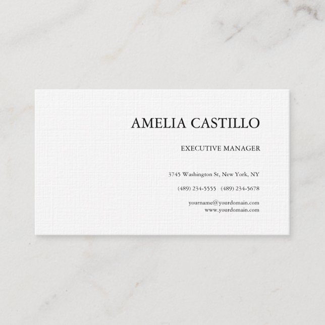 Linen Trendy Modern Elegant Contemporary Plain Business Card (Front)