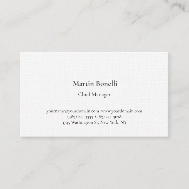 Linen Unique Classical Simple White Business Card (Front)