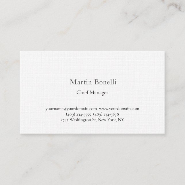 Linen Unique Classical Simple White Business Card (Front)