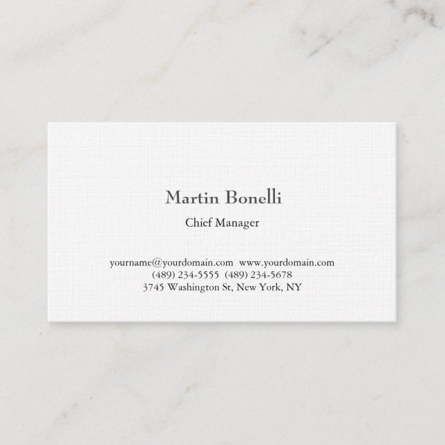 Linen Unique Classical Simple White Business Card (Front)