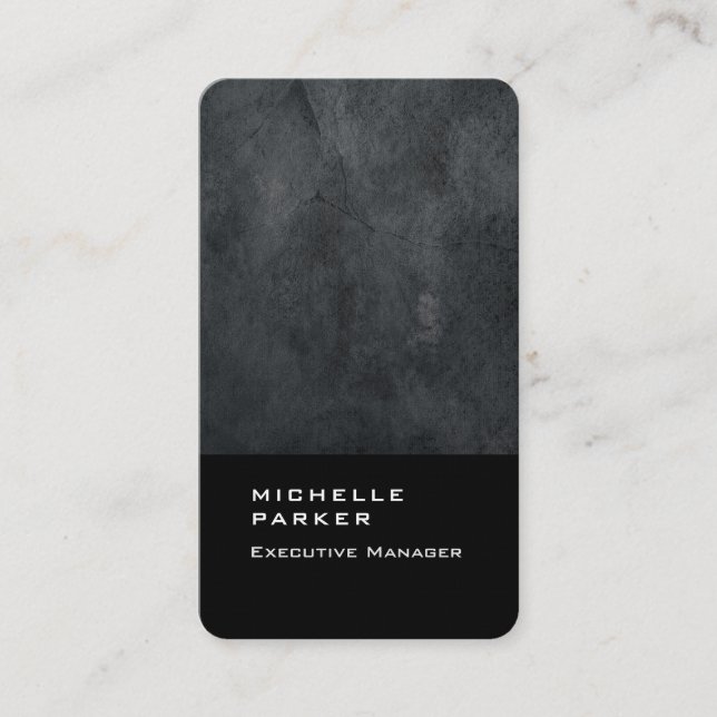 Linen vertical elegant modern plain grey black business card (Front)