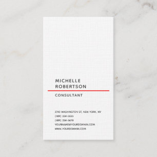 Linen Vertical Red White Trendy Minimalist Plain Business Card