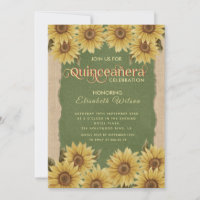 Linen vintage sunflower green Quinceañera Invitati