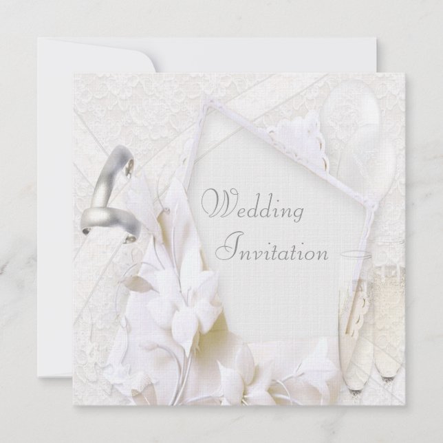 Linen Wedding Bands & Champagne Flutes Invitation (Front)