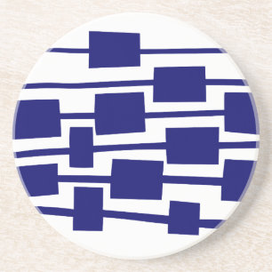 Lines and Rectangles - Deep Navy on White Coaster
