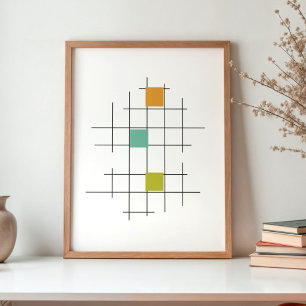 Lines and Squares Mid Century Modern Colourful Poster
