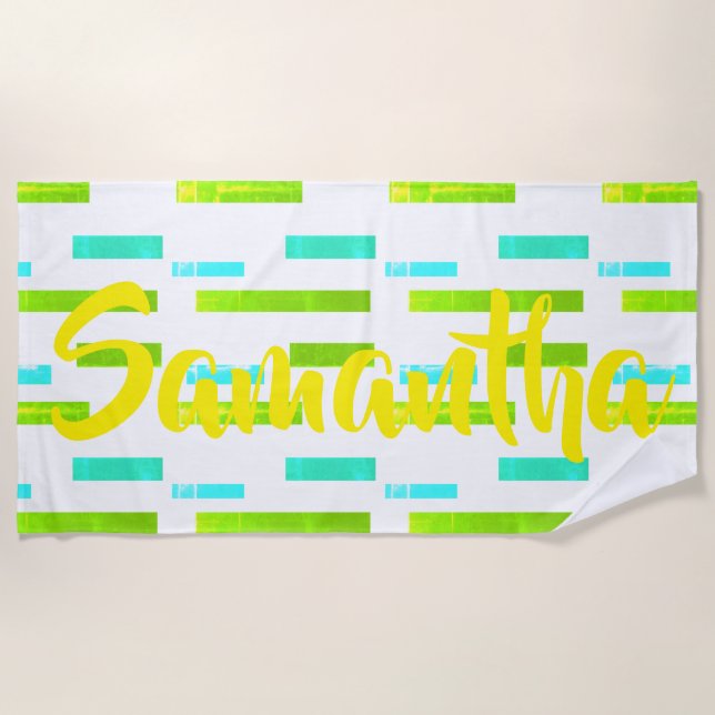 Lines Blocks Your Own Name Beach Towel (Front)