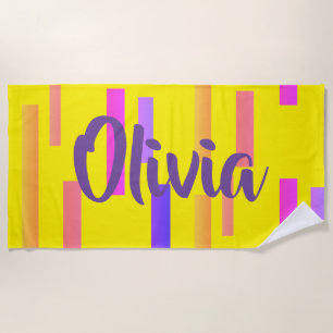 Lines Blocks Your Own Name Beach Towel