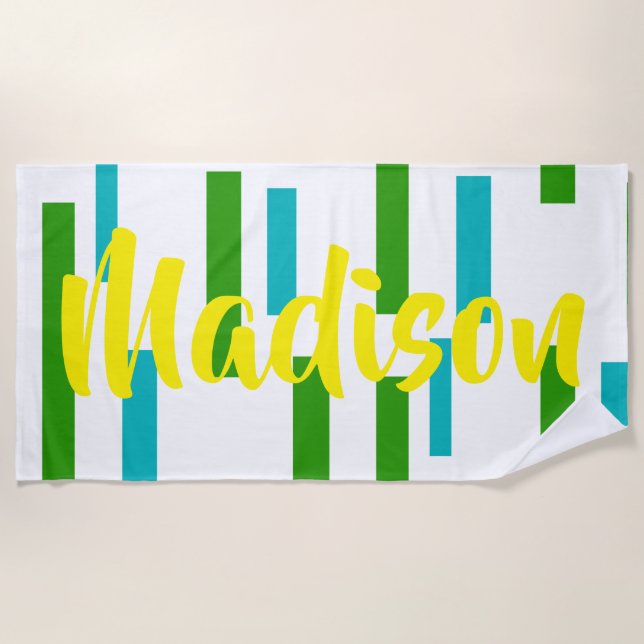 Lines Blocks Your Own Name Beach Towel (Front)