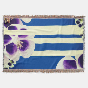 Lines, Blue & Flowers Throw Blanket