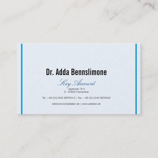Lines, blue, white business card (Front)