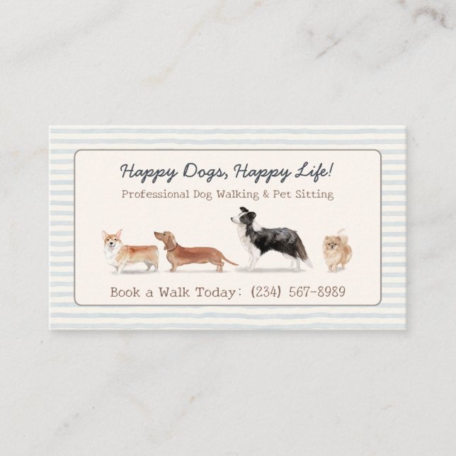 lines Brown Dog Walker Pet Sitting Business Card (Front)