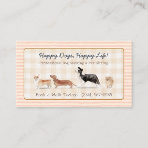 lines Brown Gingham Dog Walker Pet Sitting Business Card