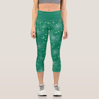 Lines Butterflies With Green Background Pattern Capri Leggings