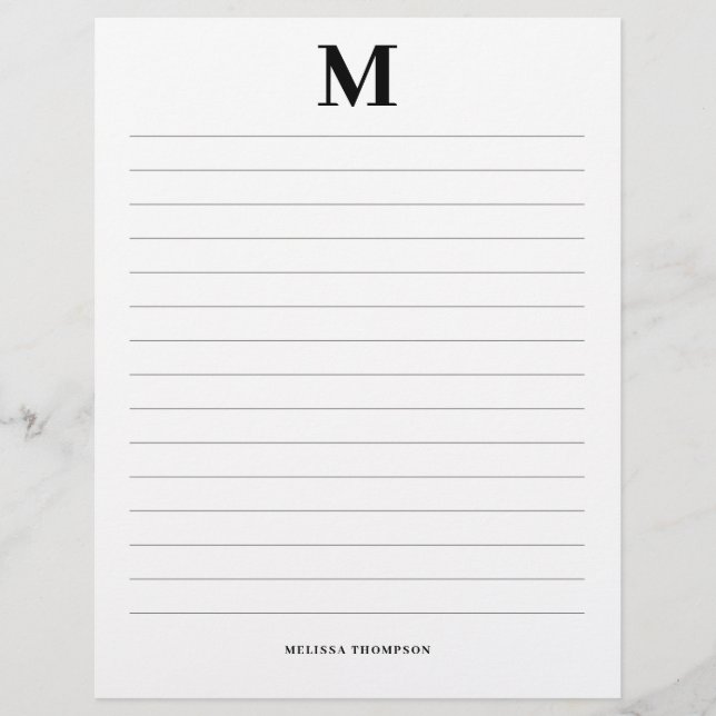 Lines Custom Initial & Name Personal  Letterhead (Front)