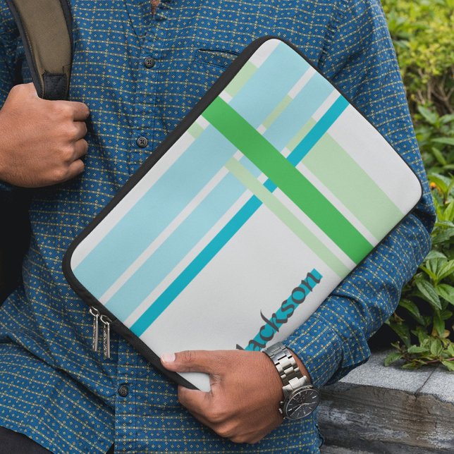 Lines in Blue and Lines in Green Laptop Sleeve (Creator Uploaded)
