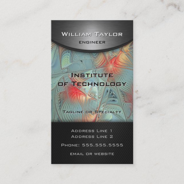 Lines of Force - metal look elegance with QR code Business Card (Front)