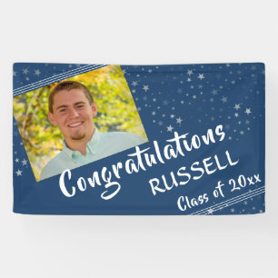 Lines & Stars Editable Blue Photo Graduation Banner