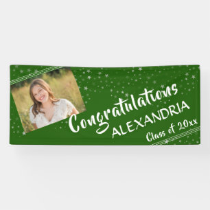 Lines & Stars Editable Green Photo Graduation Banner