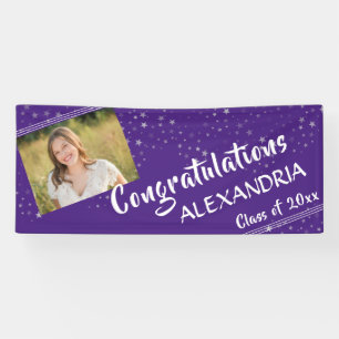 Lines & Stars Editable Purple Photo Graduation Banner