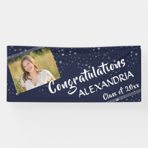 Lines & Stars Navy Blue Photo Graduation Banner