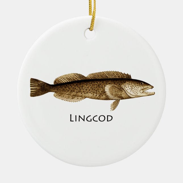 Lingcod Logo Ceramic Tree Decoration (Front)