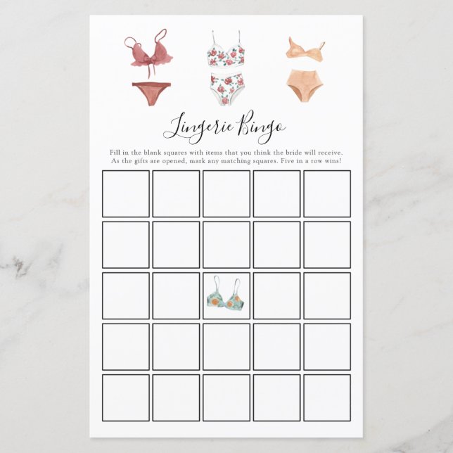 Lingerie Bingo Game Card (Front)