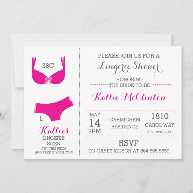 Lingerie Bridal Shower Bachelorette Invitations (Front)