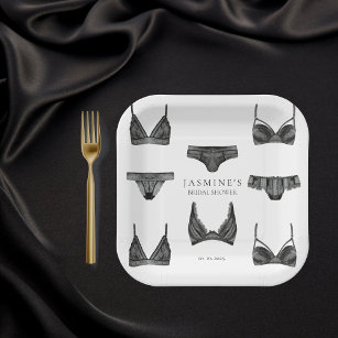 Lingerie Bridal Shower Bachelorette Panty Pattern Paper Plate