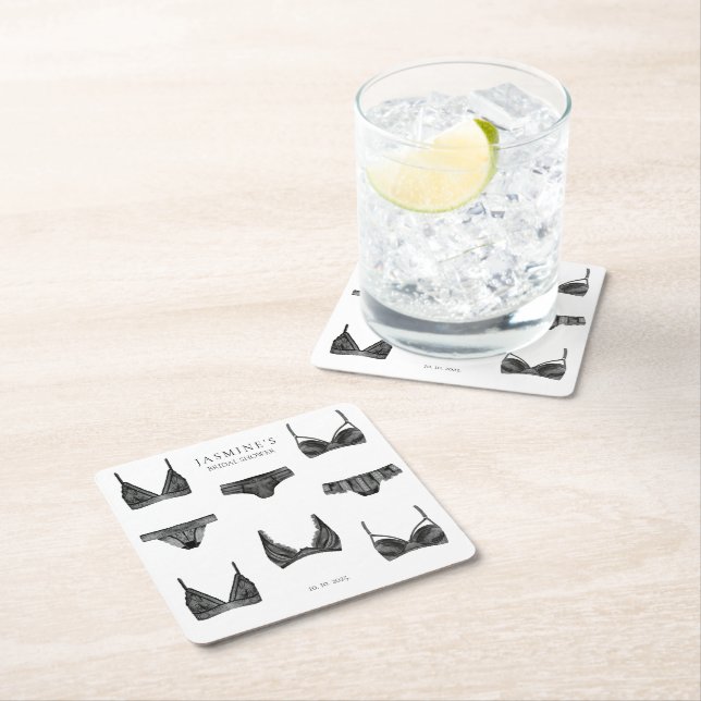 Lingerie Bridal Shower Bachelorette Panty Pattern Square Paper Coaster (Insitu)